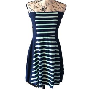 Express Mint Green & Navy Strapless Striped Dress